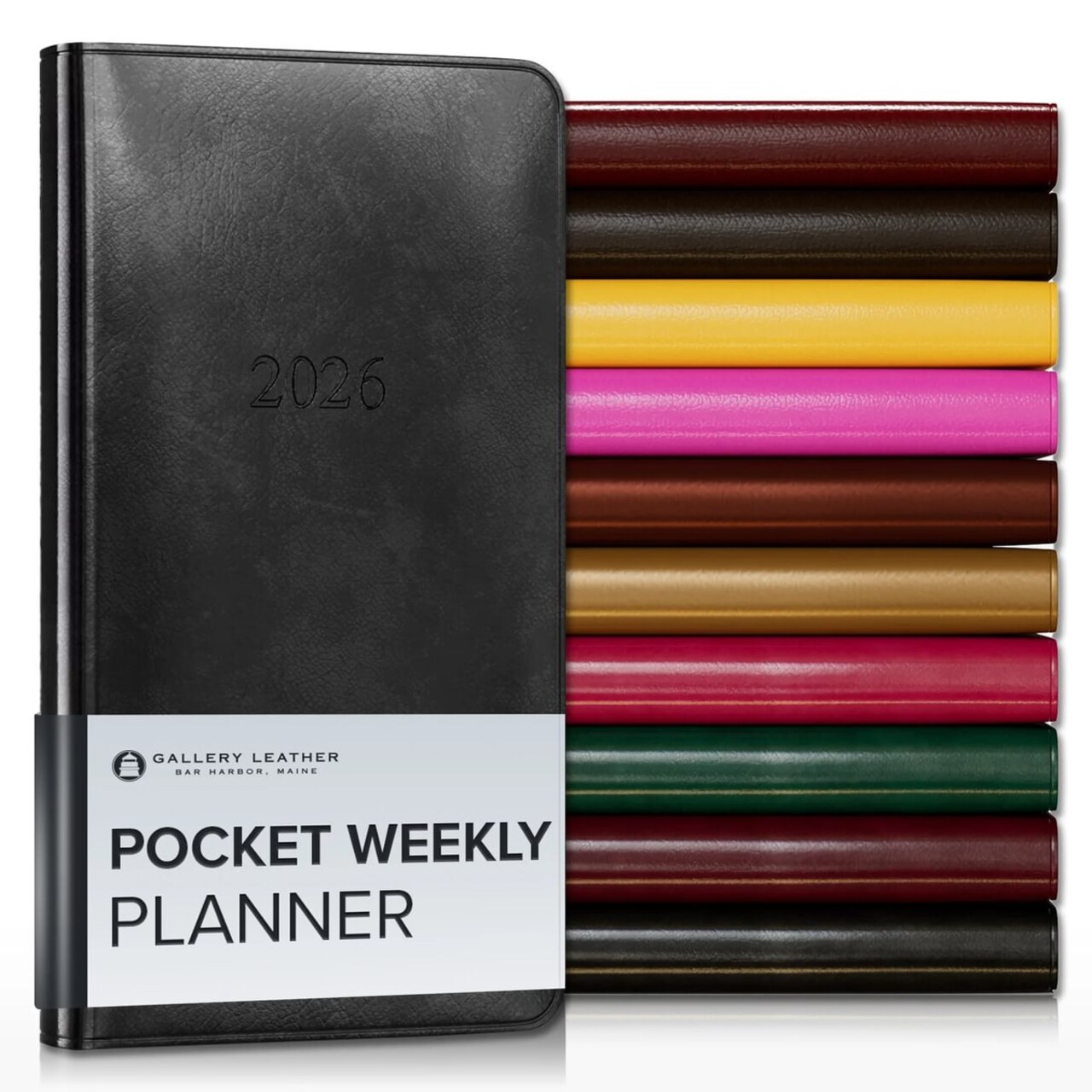 Gallery Leather Pocket Weekly and Monthly Planner 2026, Elegantly Bound Calendar Planner and Notebook with Stylish Gold-Gilded Page Edges, 12 Months - 6 x 3.25 "